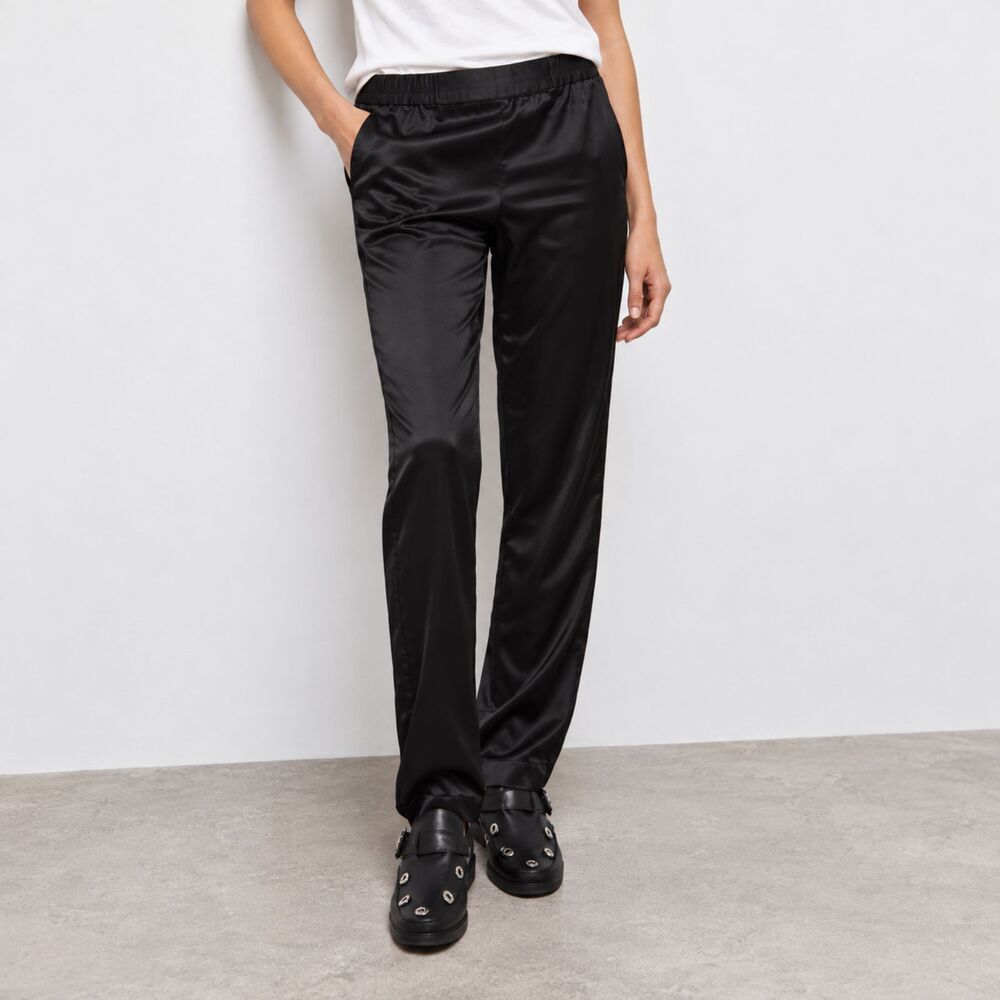 NWT The Kooples Black Satin Viscose Jogger Track Pants Size 1 S $255